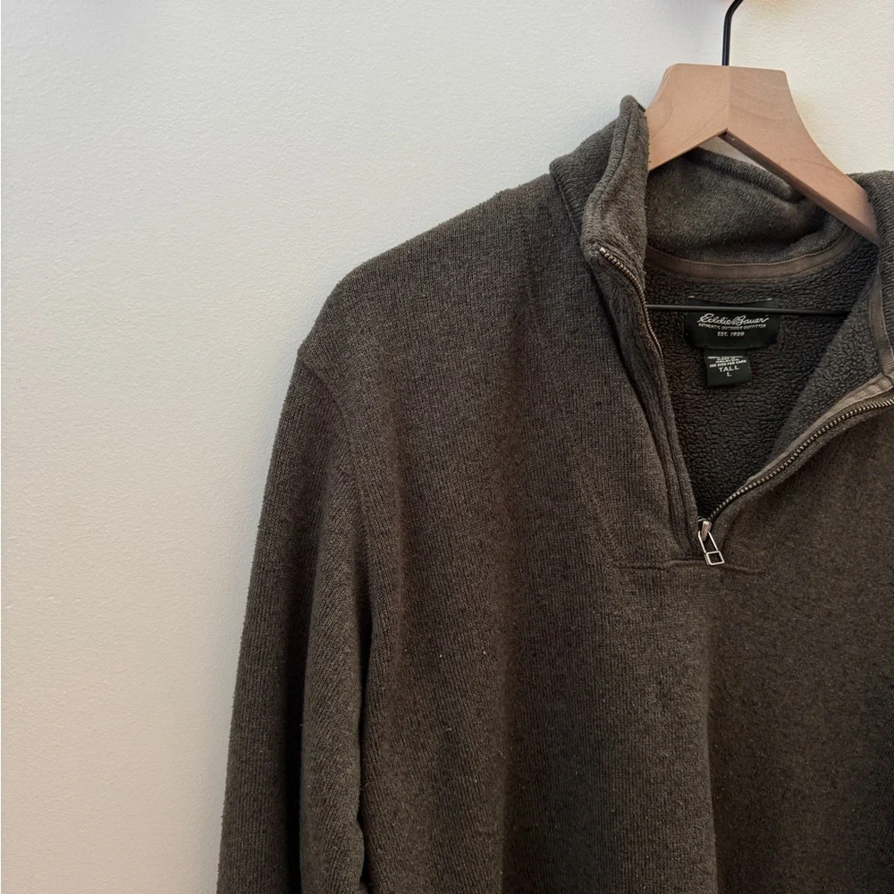 Eddie Bauer Men's Dark Green Quarter Zip Sweater - Picture 3 of 4